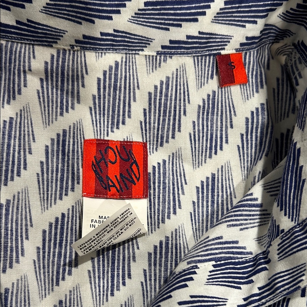 Navy Patterned White Cotton Button Down From Ital… - image 3